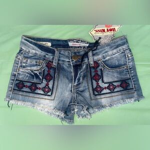 1st kiss YK2 low rise Denim Blue embroiled Shorts size 1 JUNIORS NEW WITH TAGS